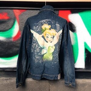 Tinkerbell Graphic Denim Jacket Sz XL Disney Store Studio Blue Jean Vintage 90s